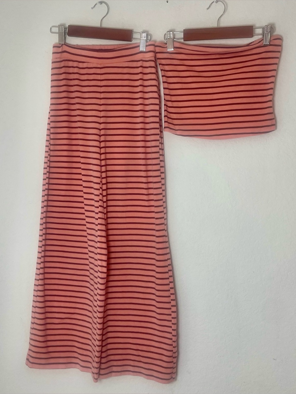 Uncooyee striped tube top wide leg pants 2 piece set XS